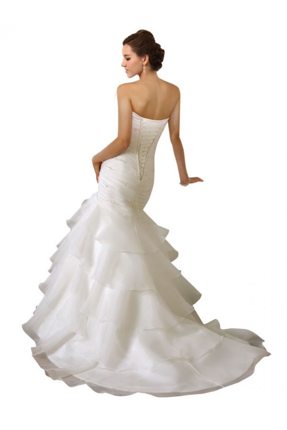 Blanco Sirena Cuello de Corazón Cola capilla Tul Vestidos de novia