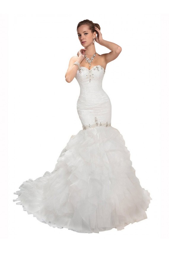 Blanco Sirena Cuello de Corazón Cola capilla Tul Vestidos de novia