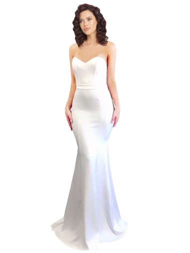 Blanco Sirena Cuello de Corazón Sin tirantes Cuello Alto Crepé Elástico Largo Formales Vestidos de dama de honor / Vestidos de fiesta