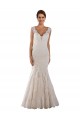 Blanco Sirena Cuello en V Cola capilla Encaje Vestidos de novia