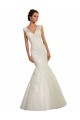 Blanco Sirena Cuello en V Cola capilla Tul Encaje Vestidos de novia
