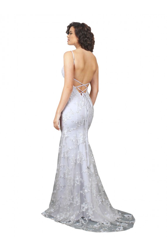 Blanco Sirena Cuello en V Cuello Alto Crepé Elástico Lentejuela Tul Largo Formales Vestidos de dama de honor / Vestidos de fiesta