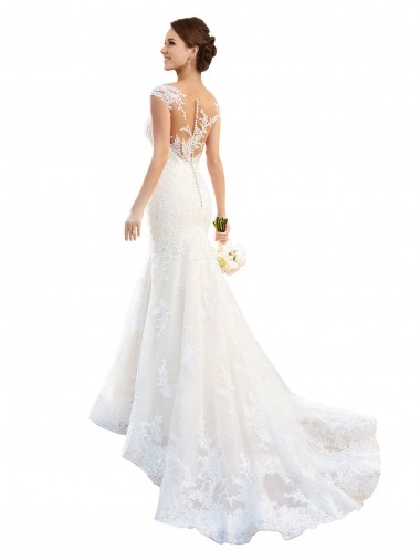 Blanco Sirena Ilusión Cola capilla Encaje Vestidos de novia