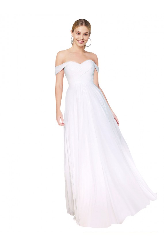 Blanco línea A Hombros Descubiertos Gasa Largo Formales Vestidos de dama de honor / Vestidos de fiesta