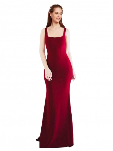 Borgoña 10 Sirena Cuadrado Crepé Elástico Largo Formales Vestidos de dama de honor / Vestidos de fiesta