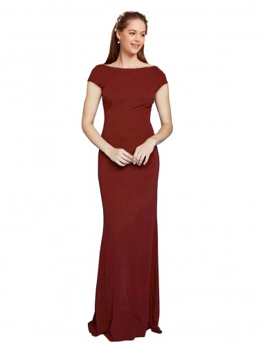 Borgoña 10 Sirena Cuello redondo Crepé Elástico Largo Formales Vestidos de dama de honor / Vestidos de fiesta