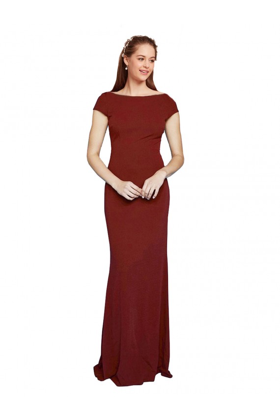 Borgoña 10 Sirena Cuello redondo Crepé Elástico Largo Formales Vestidos de dama de honor / Vestidos de fiesta