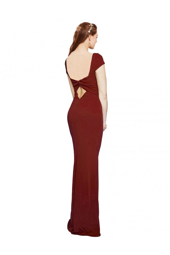 Borgoña 10 Sirena Cuello redondo Crepé Elástico Largo Formales Vestidos de dama de honor / Vestidos de fiesta