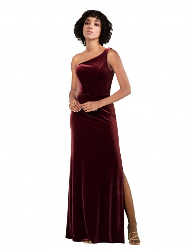 Borgoña Columna Un Hombre Terciopelo Elástico Largo Formales Vestidos de dama de honor / Vestidos de fiesta