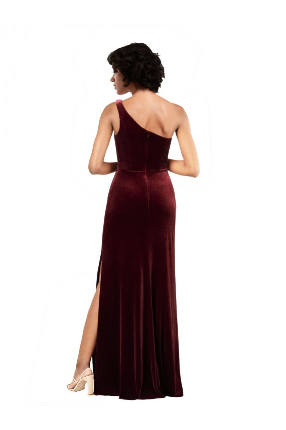 Borgoña Columna Un Hombre Terciopelo Elástico Largo Formales Vestidos de dama de honor / Vestidos de fiesta