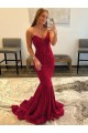 Borgoña Cubierta Cuello de Corazón Barrer tren Lentejuelas Terciopelo Largo Vestidos de fiesta