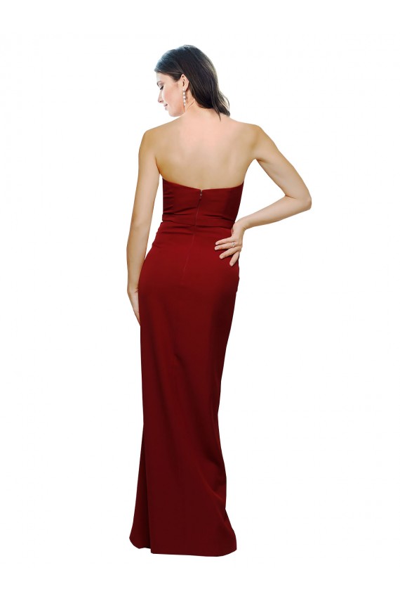 Borgoña Cubierta Cuello de Corazón Crepé Elástico Largo Formales Vestidos de dama de honor / Vestidos de fiesta