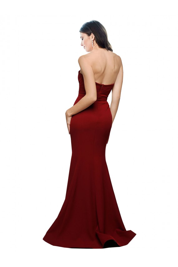 Borgoña Cubierta Cuello de Corazón Sin tirantes Crepé Elástico Largo Formales Vestidos de dama de honor / Vestidos de fiesta