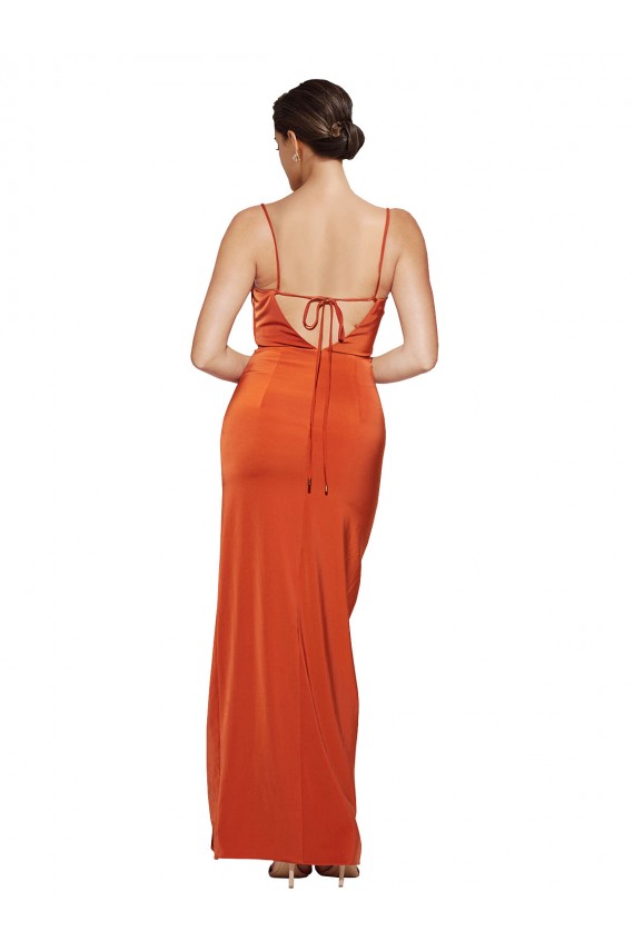 Rust Cubierta Tirantes espagueti Barrer tren Satén elástico Largo Formales Vestidos de dama de honor / Vestidos de fiesta