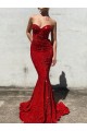Borgoña Sirena Cuello de Corazón Cola corte Lentejuelas Terciopelo Largo Vestidos de fiesta