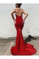 Borgoña Sirena Cuello de Corazón Cola corte Lentejuelas Terciopelo Largo Vestidos de fiesta