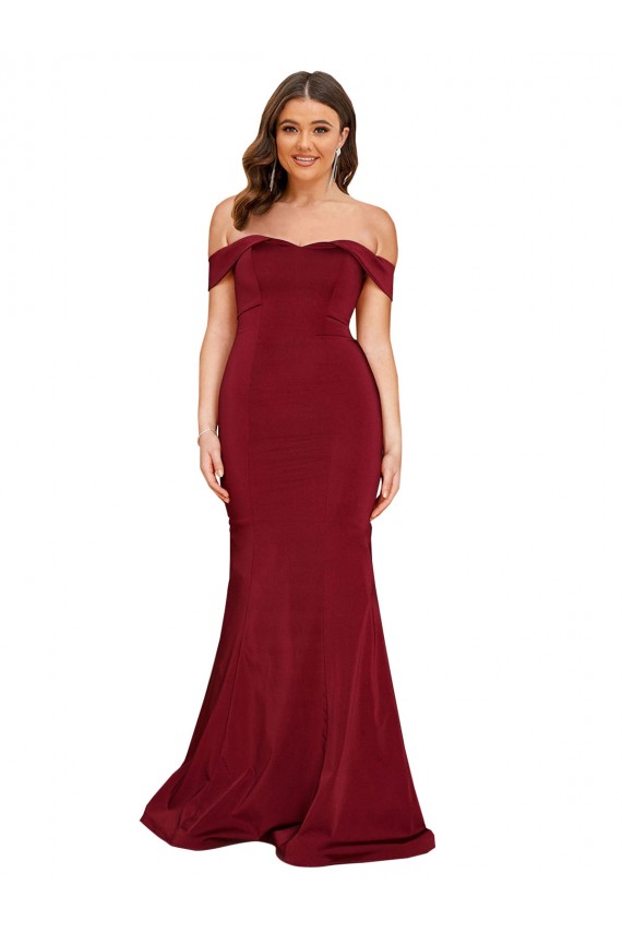 Borgoña Sirena Hombros Descubiertos Spandex Largo Formales Vestidos de dama de honor / Vestidos de fiesta