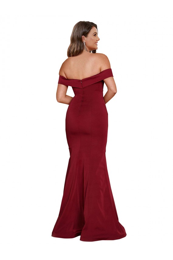 Borgoña Sirena Hombros Descubiertos Spandex Largo Formales Vestidos de dama de honor / Vestidos de fiesta