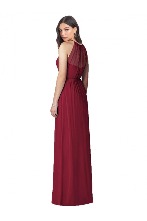 Borgoña Trompeta Halter Gasa Largo Vestidos de dama de honor