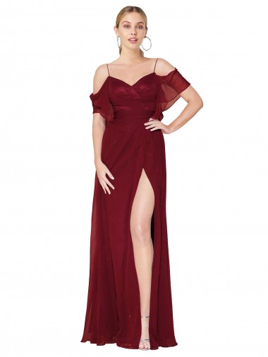 Borgoña Trompeta Hombros Descubiertos Gasa Largo Formales Vestidos de dama de honor / Vestidos de fiesta