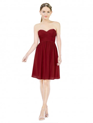 Borgoña línea A Cuello de Corazón Gasa Corto Vestidos de dama de honor / Vestidos de cóctel / Vestidos para homecoming