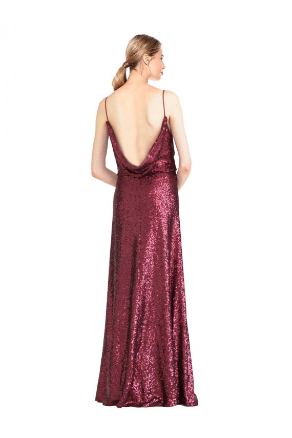 Borgoña línea A Halter Cuello Alto Lentejuela Largo Formales Vestidos de dama de honor / Vestidos de fiesta