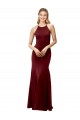 Borgoña oscuro Sirena Halter Cuello Alto Crepé Elástico Largo Formales Vestidos de dama de honor / Vestidos de fiesta
