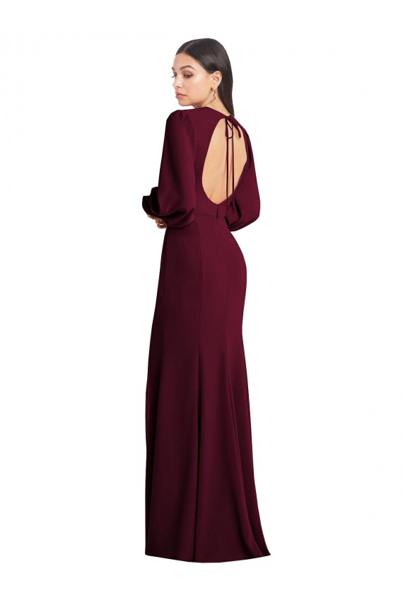Borgoña oscuro Trompeta Barco Crepé Elástico Largo Formales Vestidos de dama de honor / Vestidos de fiesta