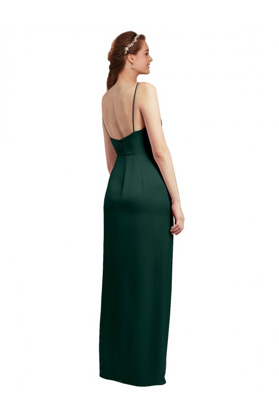 Cazador Verde Columna Tirantes espagueti Cuadrado Satén elástico Largo Formales Vestidos de dama de honor / Vestidos de fiesta