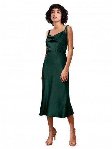 Cazador Verde Cubierta Midi Satén elástico Corto Formales Vestidos de dama de honor / Vestidos de fiesta / Vestidos de cóctel