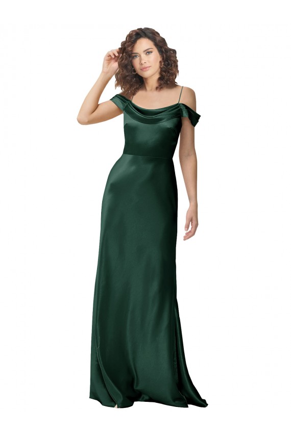 Cazador Verde línea A Hombros Descubiertos Tirantes espagueti Satén elástico Largo Formales Vestidos de dama de honor / Vestidos de fiesta