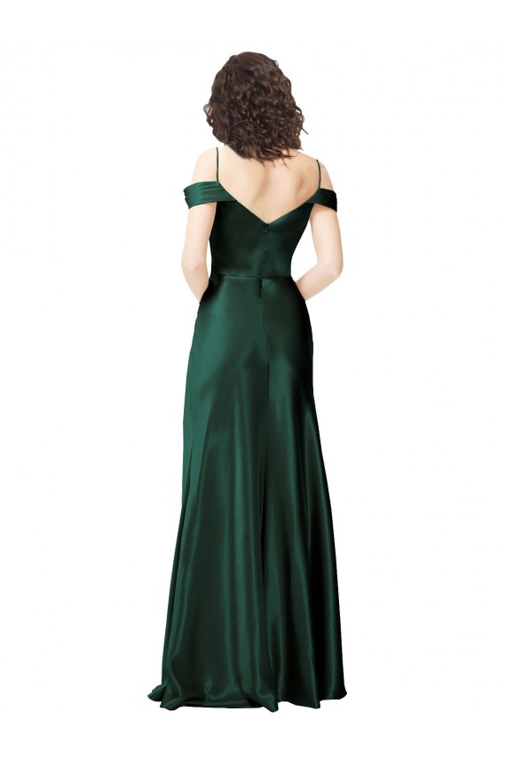 Cazador Verde línea A Hombros Descubiertos Tirantes espagueti Satén elástico Largo Formales Vestidos de dama de honor / Vestidos de fiesta