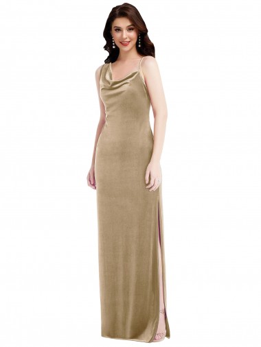 Champán Cubierta Un Hombre Terciopelo Elástico Largo Formales Vestidos de dama de honor / Vestidos de fiesta