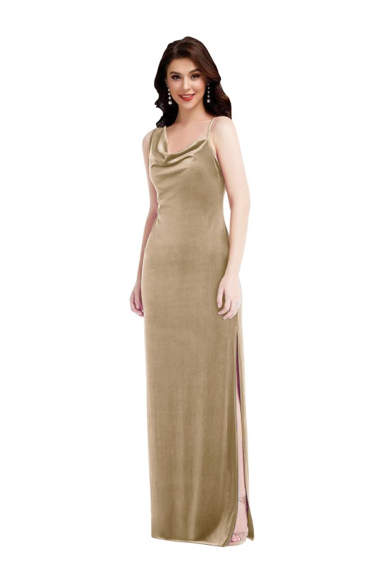 Champán Cubierta Un Hombre Terciopelo Elástico Largo Formales Vestidos de dama de honor / Vestidos de fiesta