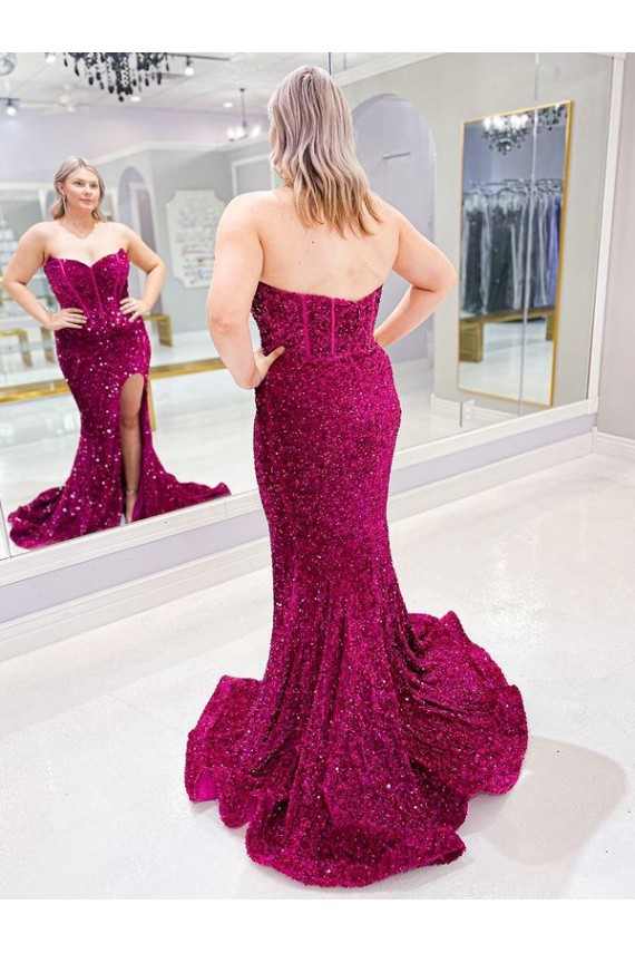 Color mostrado Cubierta Cuello de Corazón Barrer tren Lentejuelas Terciopelo Largo Vestidos de fiesta