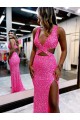 Color mostrado Cubierta Cuello en V Barrer tren Lentejuelas Terciopelo Largo Vestidos de fiesta