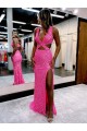 Color mostrado Cubierta Cuello en V Barrer tren Lentejuelas Terciopelo Largo Vestidos de fiesta