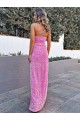 Color mostrado Cubierta Halter Lentejuelas Terciopelo Largo Vestidos de fiesta