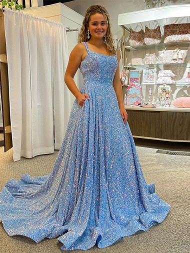 Color mostrado línea A Cucharón Cola corte Lentejuelas Terciopelo Largo Vestidos de fiesta