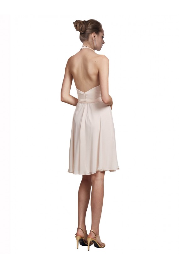 Crema Rosa línea A Halter Cuello en V Gasa Corto Vestidos de dama de honor / Vestidos de cóctel / Vestidos para homecoming