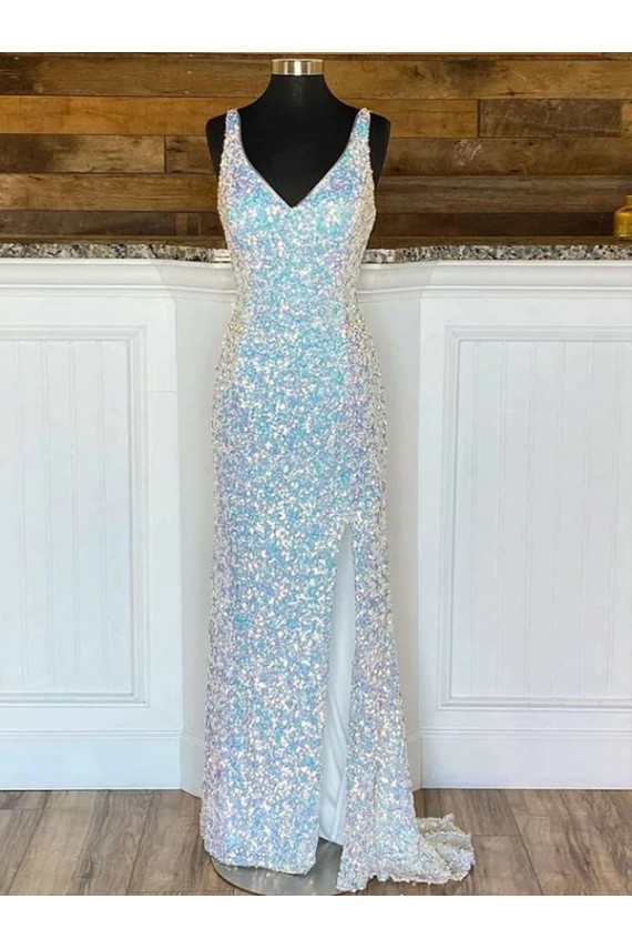 Cubierta Cuello en V Barrer tren Lentejuelas Terciopelo Largo Vestidos de fiesta