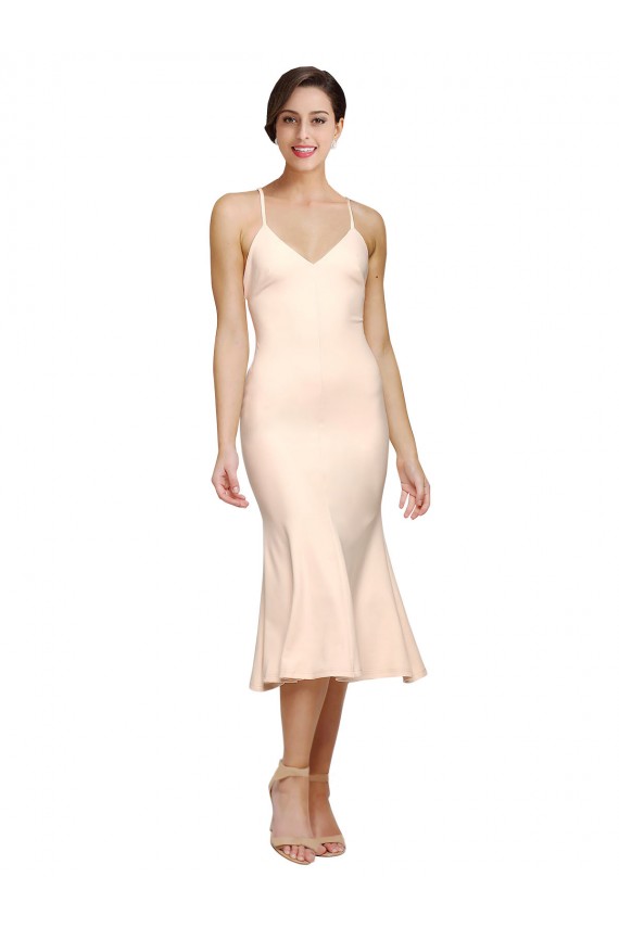 Cubierta Cuello en V Midi Crepé Elástico Corto Vestidos de dama de honor / Vestidos de fiesta / Vestidos de cóctel