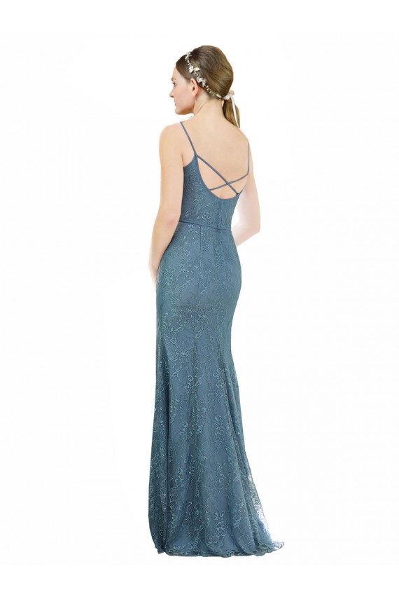 Cubierta Tirantes espagueti Cuello en V Encaje Largo Vestidos de dama de honor