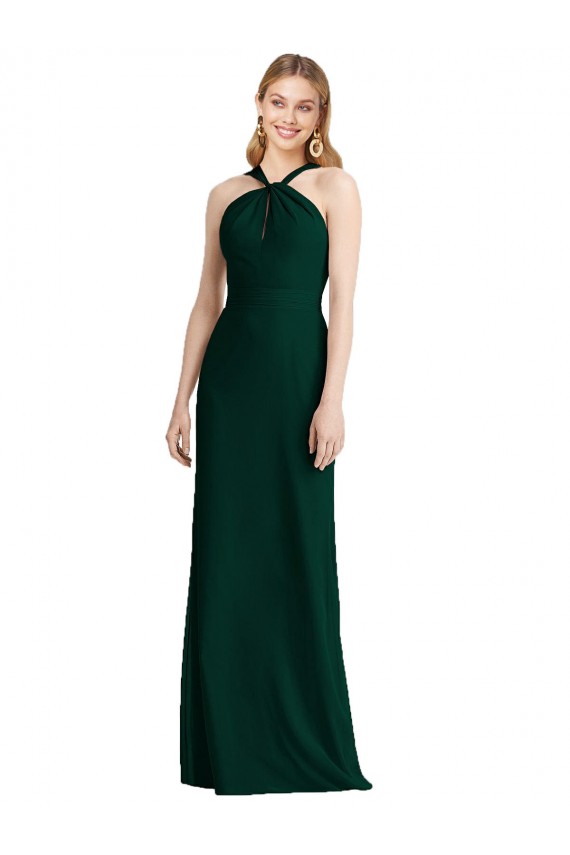 Evergreen Trompeta Halter Gasa Largo Vestidos de dama de honor