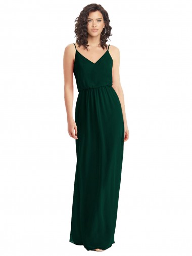 Evergreen línea A Cuello en V Gasa Largo Vestidos de dama de honor