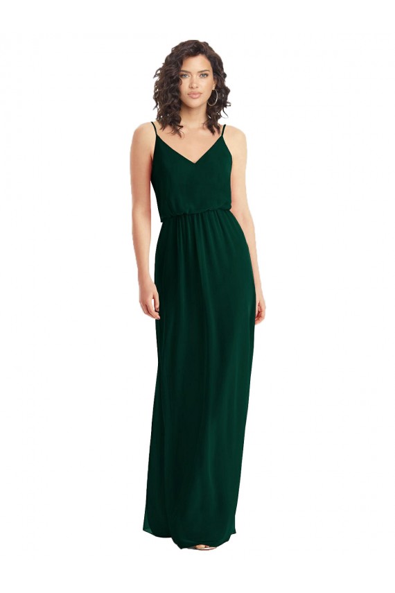 Evergreen línea A Cuello en V Gasa Largo Vestidos de dama de honor