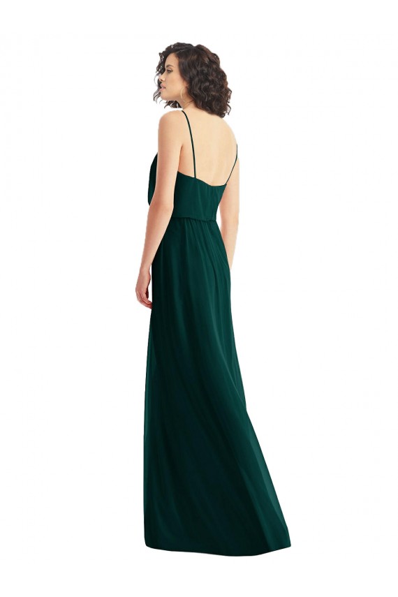 Evergreen línea A Cuello en V Gasa Largo Vestidos de dama de honor
