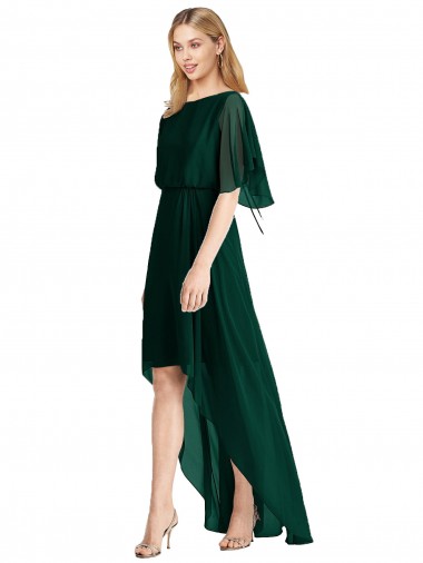 Evergreen línea A Cuello redondo Gasa Largo Asimétrico Vestidos de dama de honor