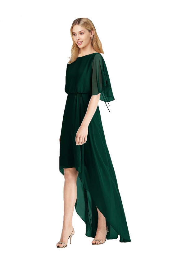 Evergreen línea A Cuello redondo Gasa Largo Asimétrico Vestidos de dama de honor