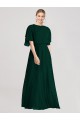 Evergreen línea A Cuello redondo Gasa Largo Vestidos de dama de honor